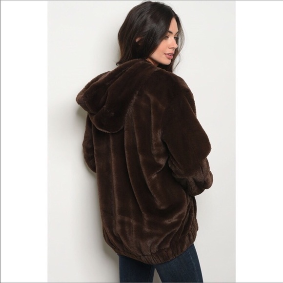 Teddy Bear fur brown hooded jacket. Size S/M NWT - Picture 2 of 3